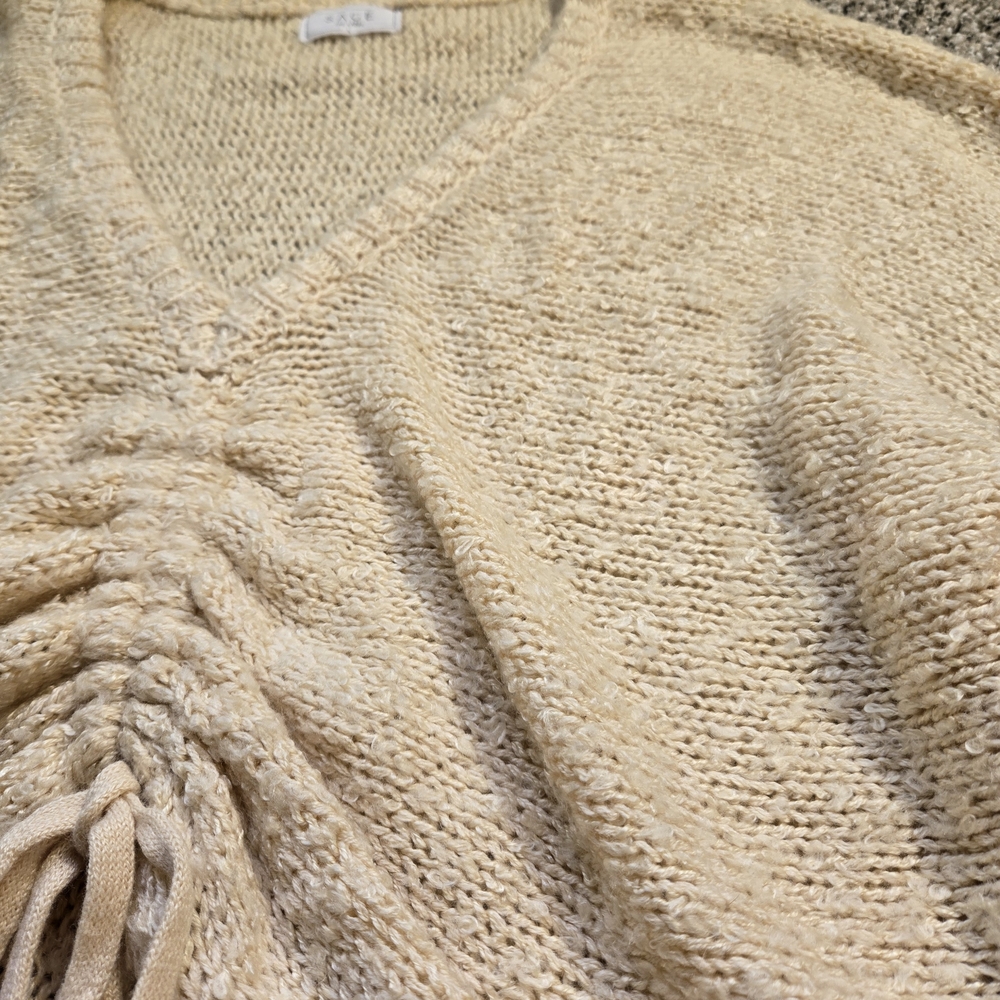 SAGE THE LABEL Home Bound Cream Ruched Long Sleeve Sweater Top Size L - Picture 3 of 13